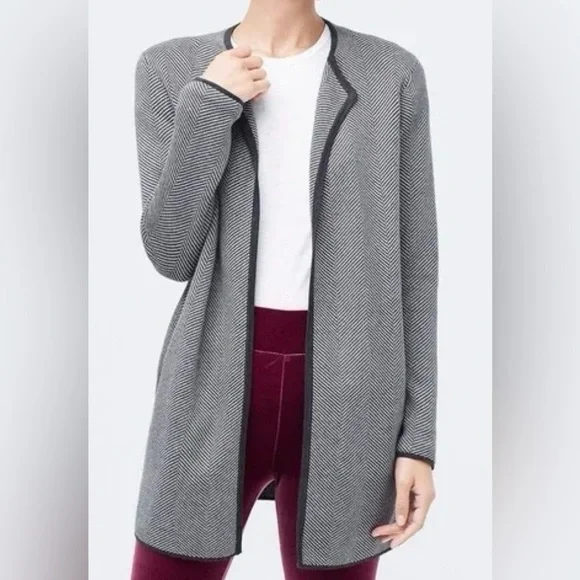 J. Crew Factory Vanessa Sweater Jacket Black and White Herringbone Open Cardigan - Picture 2 of 12